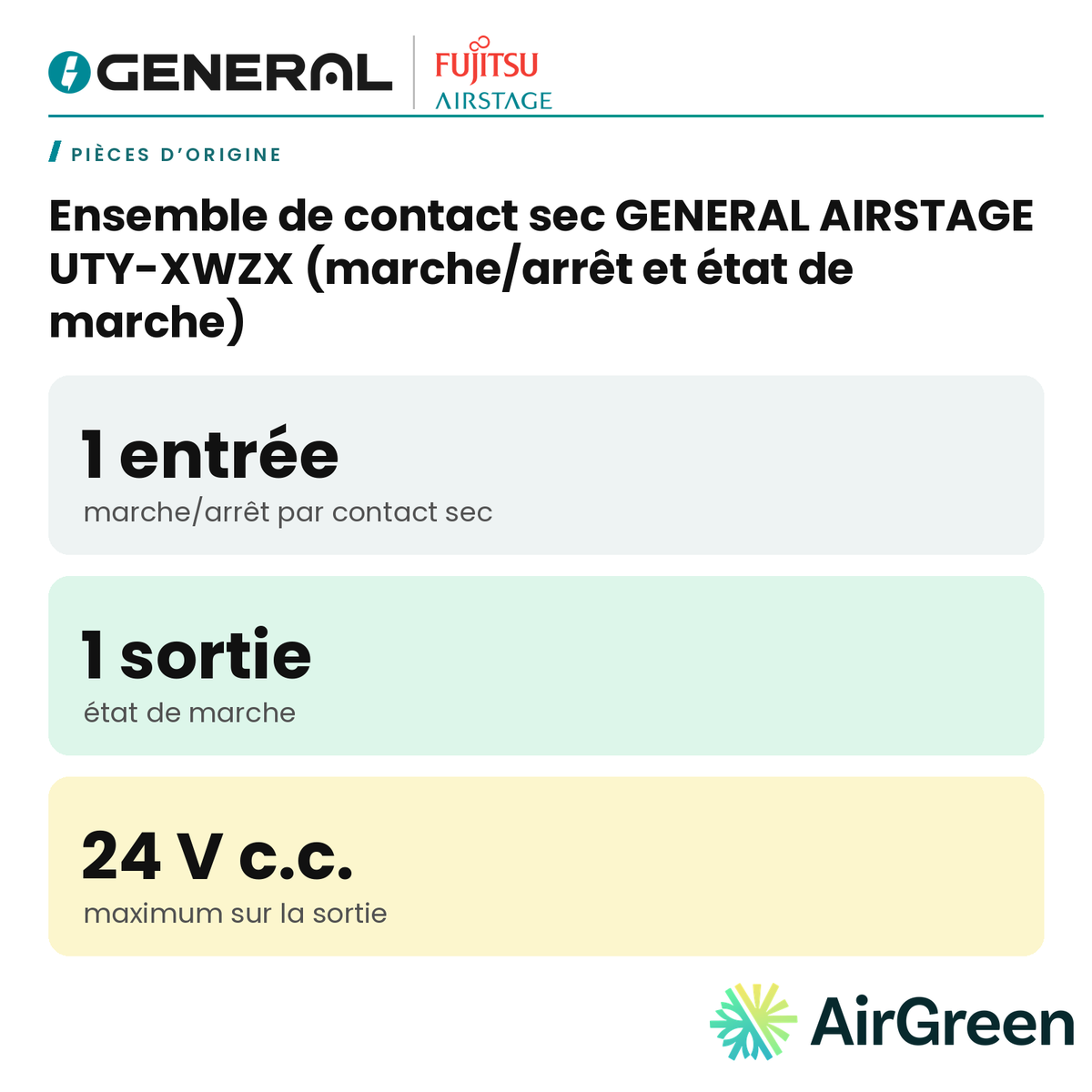 Ensemble de contact sec GENERAL AIRSTAGE UTY-XWZX (marche/arrêt et état de marche) – carte principale | Montréal, Laval, Longueuil, Rive-Sud, Rive-Nord
