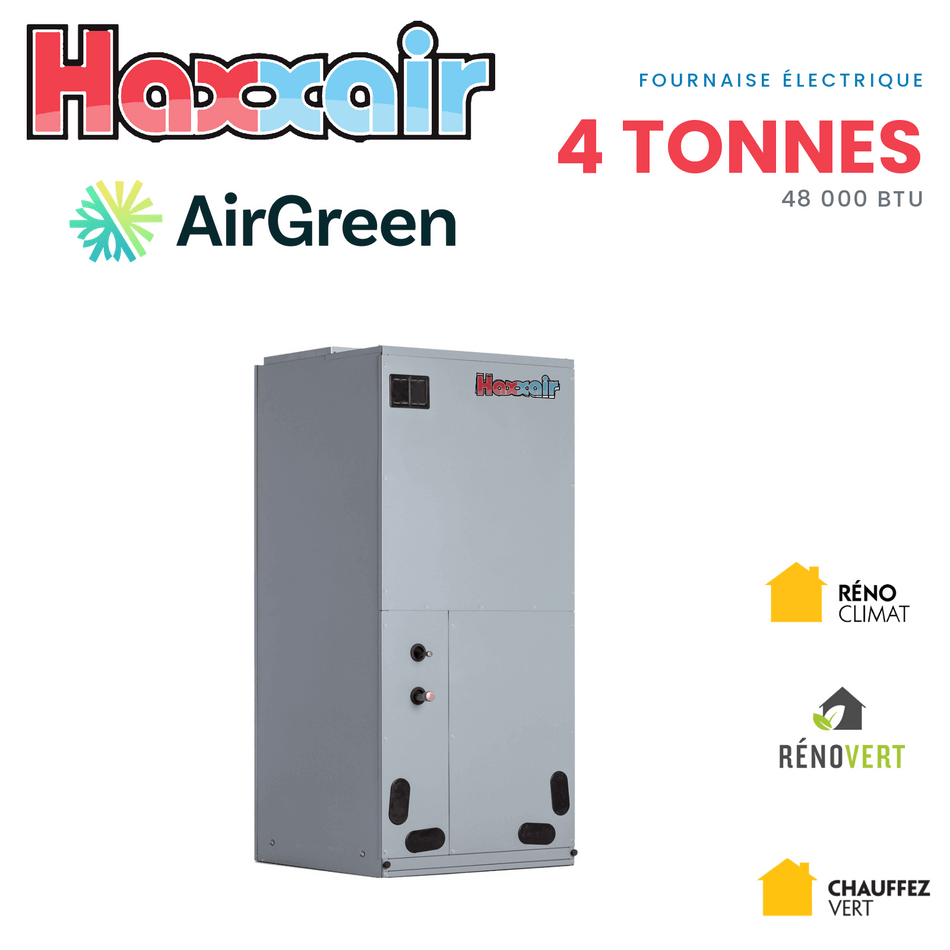 Fournaise électrique HAXXAIR 4 tonnes — installation par AirGreen, Montréal, Laval, Longueuil, Rive-Sud et Rive-Nord
