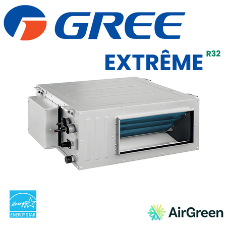 Thermopompe gainable GREE EXTRÊME R32 9 000 BTU — conduit gainable à haute pression statique, certifié ENERGY STAR, installé par AirGreen