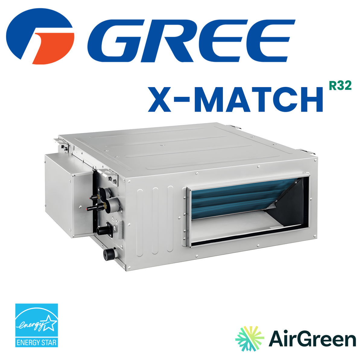Thermopompe gainable GREE X-MATCH R32 30 000 BTU — conduit gainable à haute pression statique, certifié ENERGY STAR, installé par AirGreen
