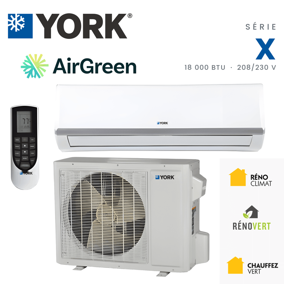 Mini Split YORK Serie X 23 SEER 18000 BTU installee par AirGreen a Montreal, Laval, Longueuil, Rive-Sud et Rive-Nord