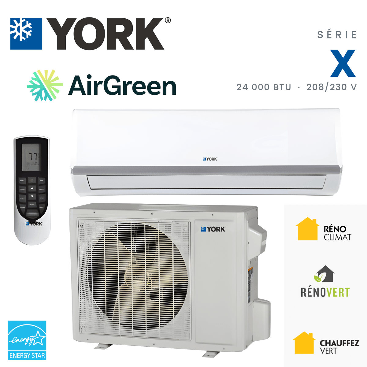 Mini Split YORK Serie X 23 SEER 24000 BTU installee par AirGreen a Montreal, Laval, Longueuil, Rive-Sud et Rive-Nord