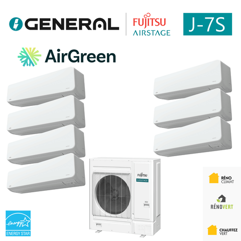 Système mini-VRF GENERAL AIRSTAGE J-7S 36 000 BTU, 7 unités intérieures – carte principale | Montréal, Laval, Longueuil, Rive-Sud, Rive-Nord