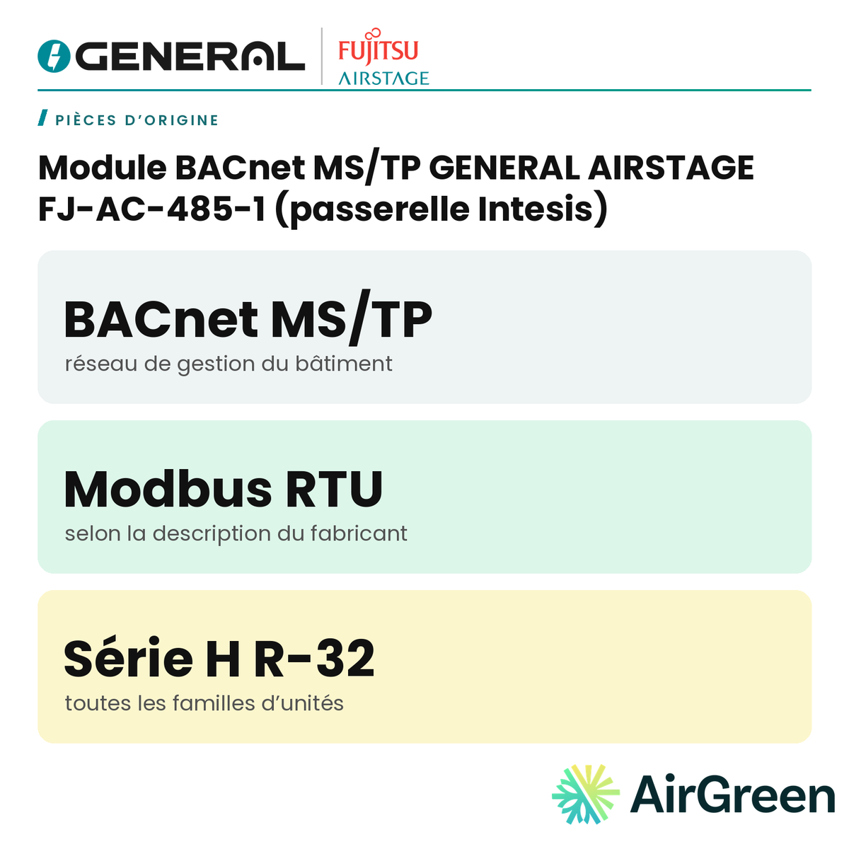 Module BACnet MS/TP GENERAL AIRSTAGE FJ-AC-485-1 (passerelle Intesis) – carte principale | Montréal, Laval, Longueuil, Rive-Sud, Rive-Nord
