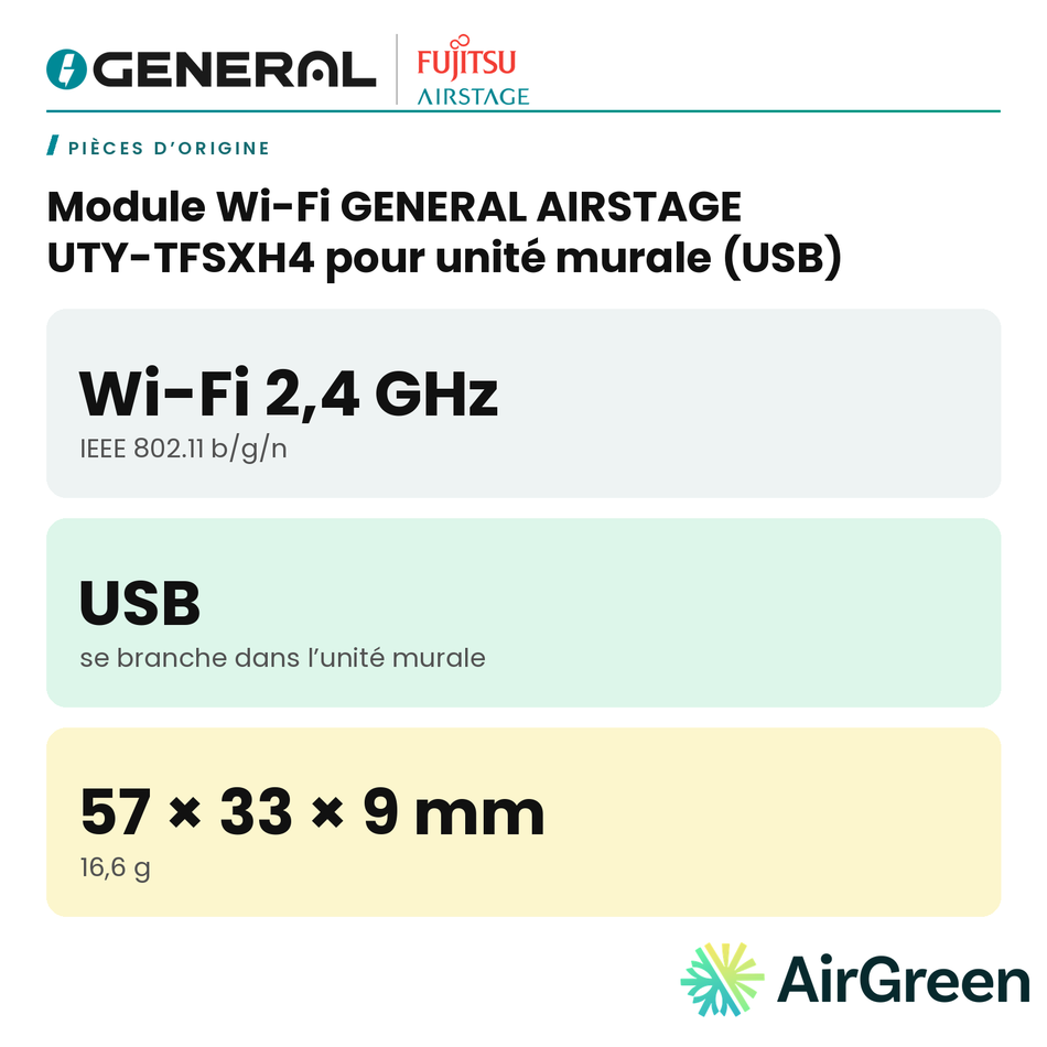 Module Wi-Fi GENERAL AIRSTAGE UTY-TFSXH4 pour unité murale (USB) – carte principale | Montréal, Laval, Longueuil, Rive-Sud, Rive-Nord