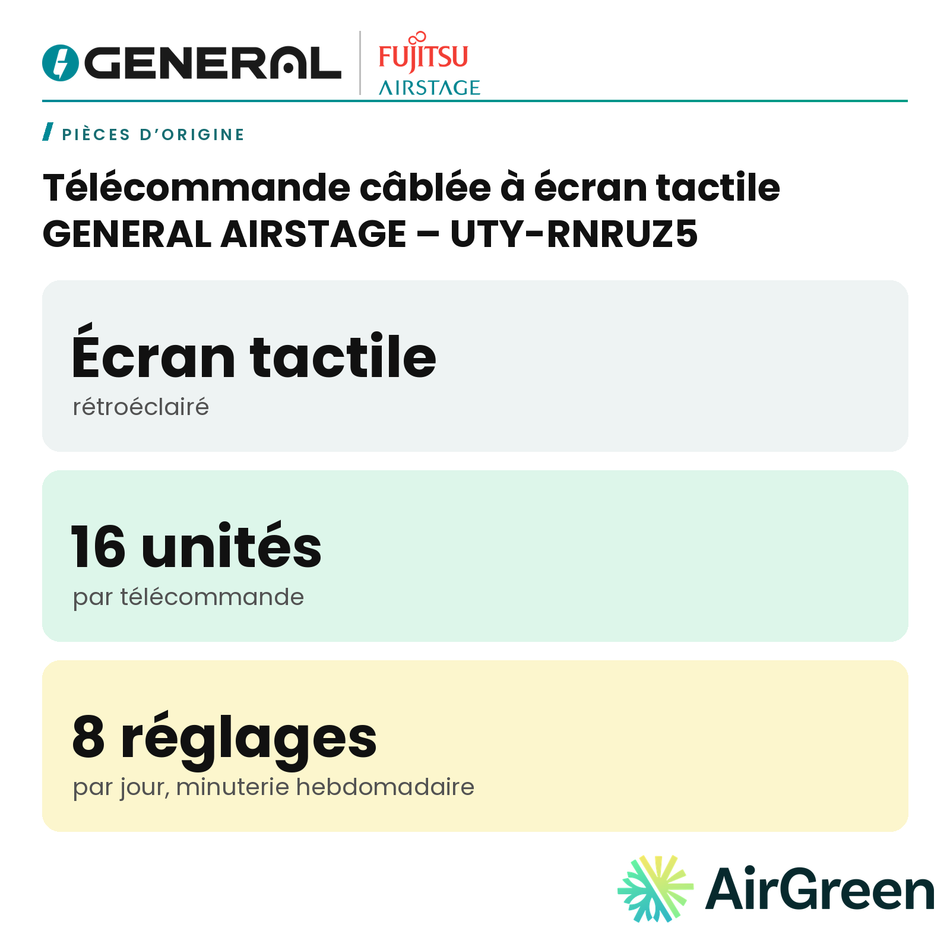 Télécommande câblée à écran tactile GENERAL AIRSTAGE – UTY-RNRUZ5 – carte principale | Montréal, Laval, Longueuil, Rive-Sud, Rive-Nord