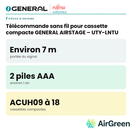 Télécommande sans fil pour cassette compacte GENERAL AIRSTAGE – UTY-LNTU – carte principale | Montréal, Laval, Longueuil, Rive-Sud, Rive-Nord