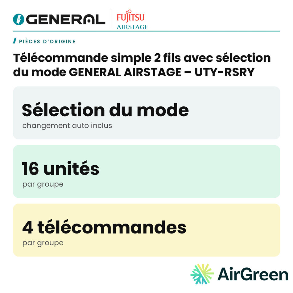 Télécommande simple 2 fils avec sélection du mode GENERAL AIRSTAGE – UTY-RSRY – carte principale | Montréal, Laval, Longueuil, Rive-Sud, Rive-Nord
