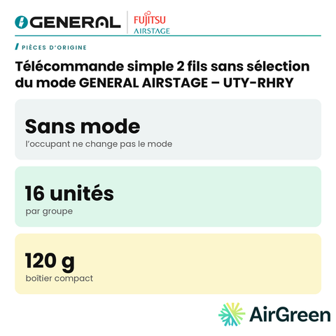 Télécommande simple 2 fils sans sélection du mode GENERAL AIRSTAGE – UTY-RHRY – carte principale | Montréal, Laval, Longueuil, Rive-Sud, Rive-Nord