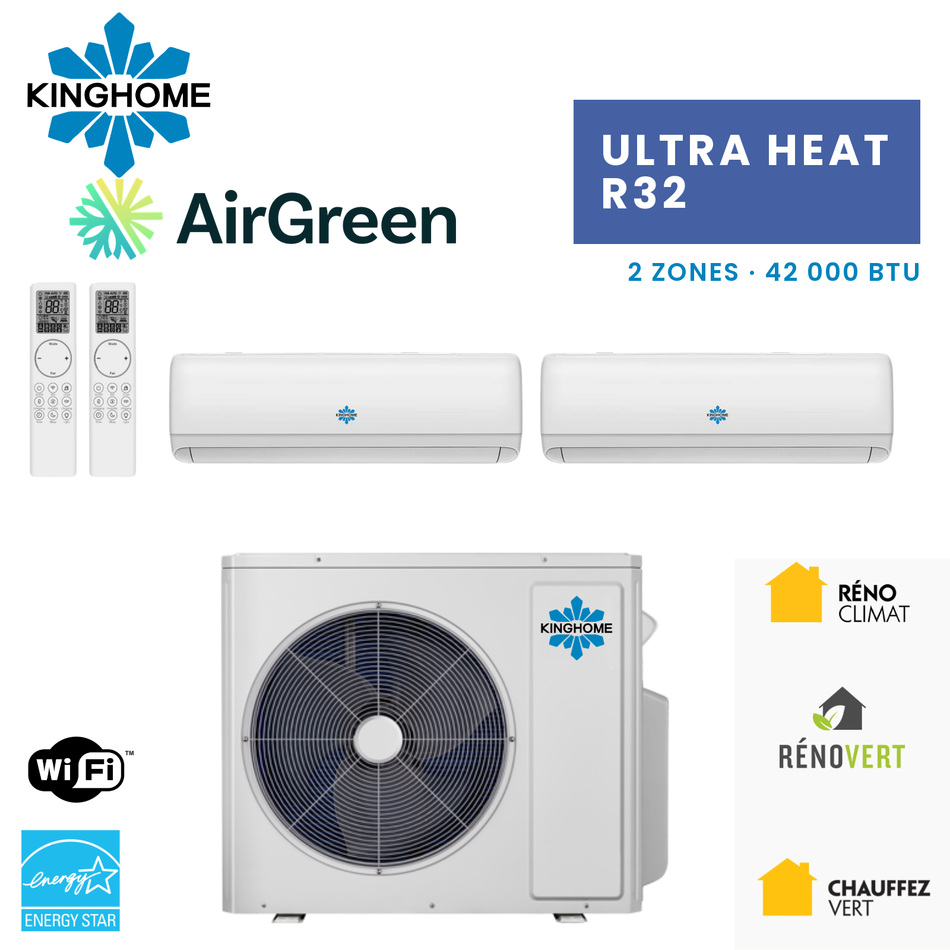 Thermopompe 2-Zones KINGHOME Ultra Heat R32 42 000 BTU – photo principale – Montréal, Laval, Longueuil