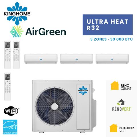 Thermopompe 3-Zones KINGHOME Ultra Heat R32 30 000 BTU – photo principale – Laval, Longueuil, Rive-Sud