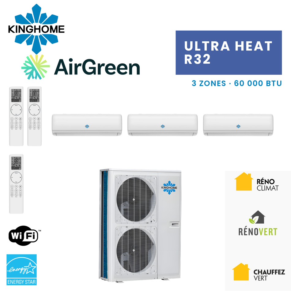 Thermopompe 3-Zones KINGHOME Ultra Heat R32 60 000 BTU – photo principale – Montréal, Laval, Longueuil