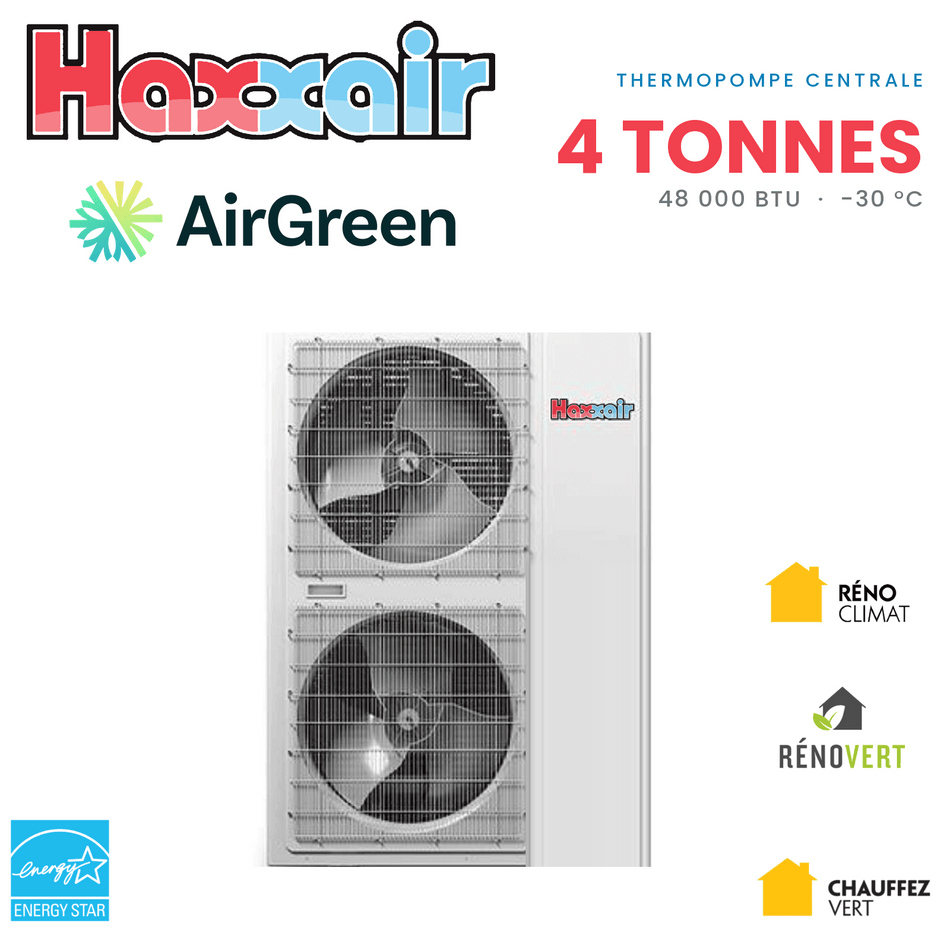 Thermopompe centrale HAXXAIR 4 tonnes — installation par AirGreen, Montréal, Laval, Longueuil, Rive-Sud et Rive-Nord