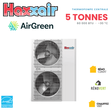 Thermopompe centrale HAXXAIR 5 tonnes — installation par AirGreen, Montréal, Laval, Longueuil, Rive-Sud et Rive-Nord