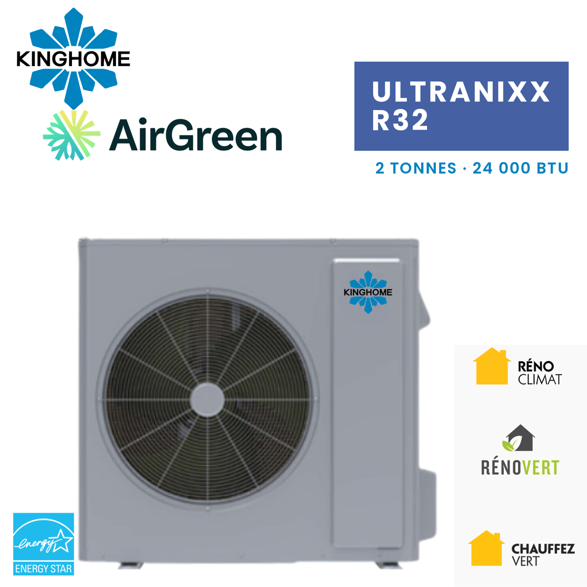 Thermopompe Centrale KINGHOME Ultranixx R32 2 Tonnes - 24000 BTU Ventilo-convecteur – photo principale – Rive-Sud, Rive-Nord, Montréal