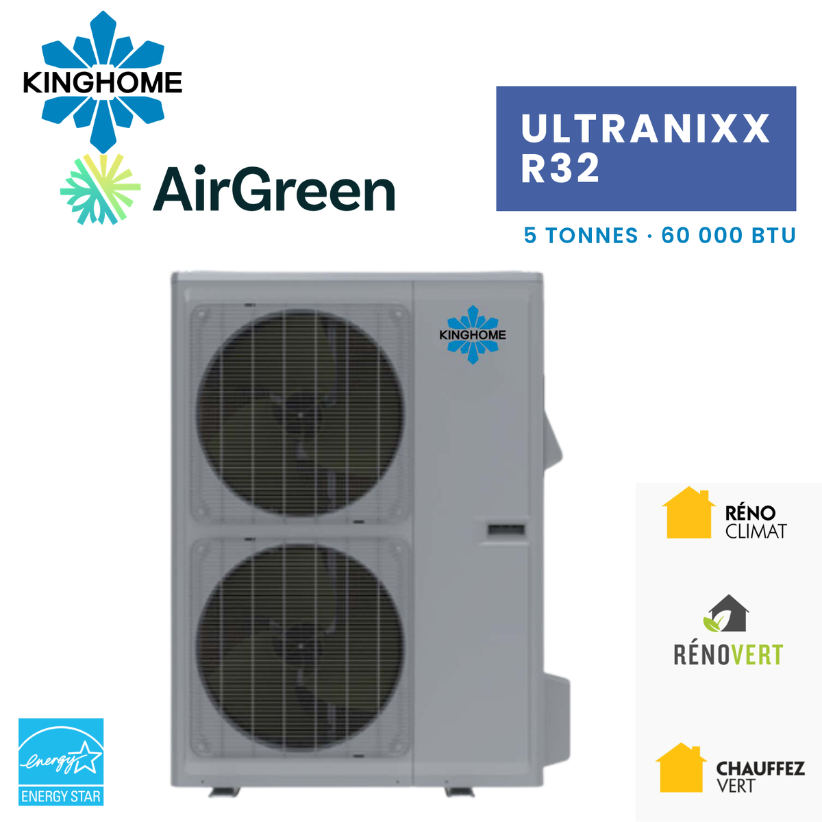 Thermopompe Centrale KINGHOME Ultranixx R32 5 Tonnes - 60000 BTU Ventilo-convecteur – photo principale – Rive-Sud, Rive-Nord, Montréal