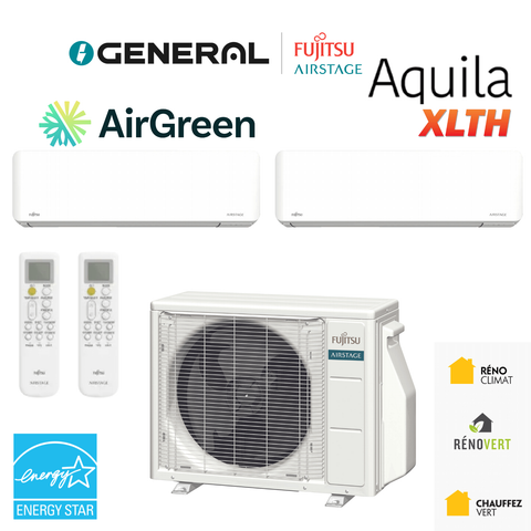 Thermopompe multizone GENERAL AIRSTAGE Aquila XLTH 2 zones 24 000 BTU – carte principale | Montréal, Laval, Longueuil, Rive-Sud, Rive-Nord
