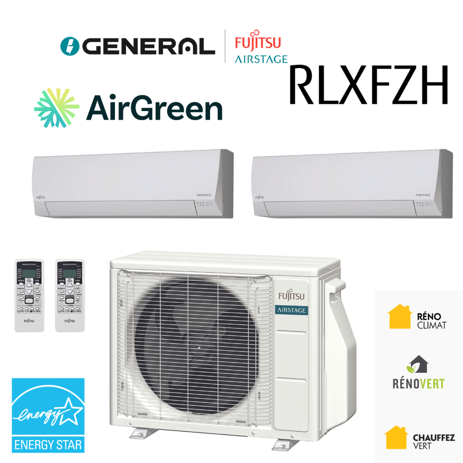 Thermopompe multizone GENERAL AIRSTAGE RLXFZH 2 zones 18 000 BTU – carte principale | Montréal, Laval, Longueuil, Rive-Sud, Rive-Nord