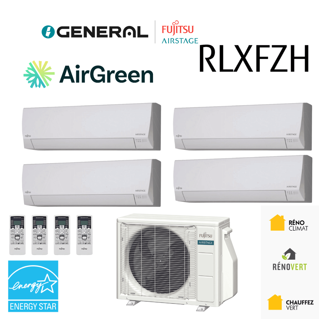 Thermopompe multizone GENERAL AIRSTAGE RLXFZH 4 zones 36 000 BTU – carte principale | Montréal, Laval, Longueuil, Rive-Sud, Rive-Nord