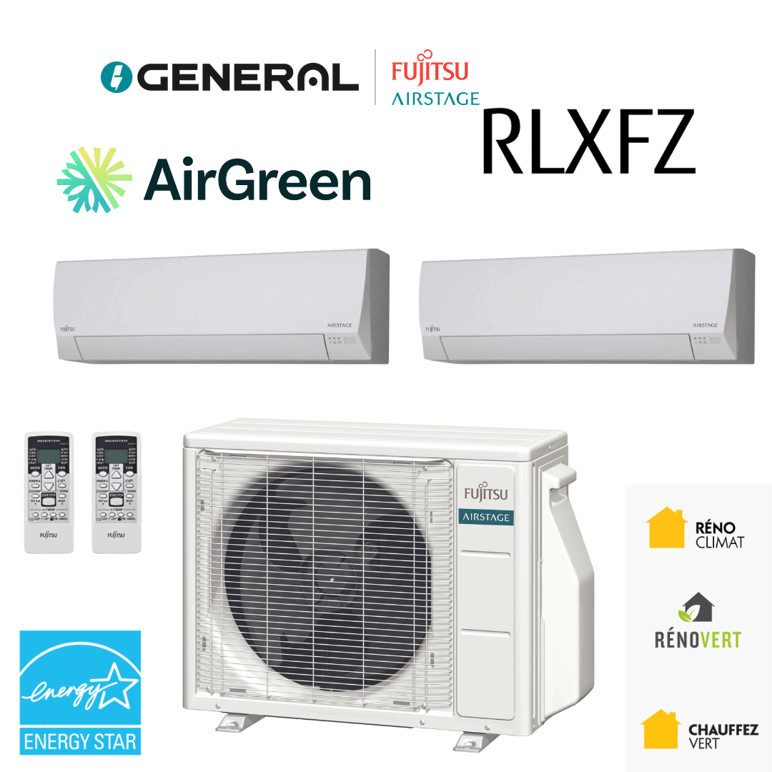 Thermopompe multizone GENERAL AIRSTAGE RLXFZ 2 zones 24 000 BTU – carte principale | Montréal, Laval, Longueuil, Rive-Sud, Rive-Nord