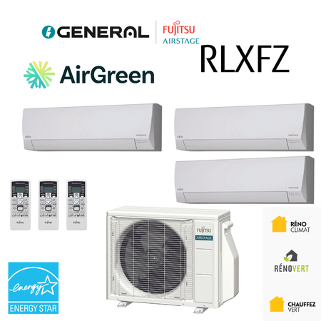 Thermopompe multizone GENERAL AIRSTAGE RLXFZ 3 zones 45 000 BTU – carte principale | Montréal, Laval, Longueuil, Rive-Sud, Rive-Nord