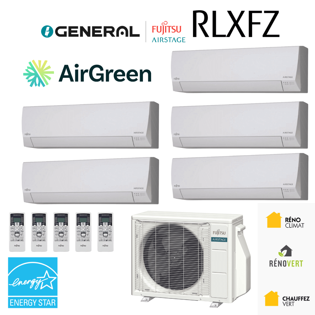Thermopompe multizone GENERAL AIRSTAGE RLXFZ 5 zones 45 000 BTU – carte principale | Montréal, Laval, Longueuil, Rive-Sud, Rive-Nord