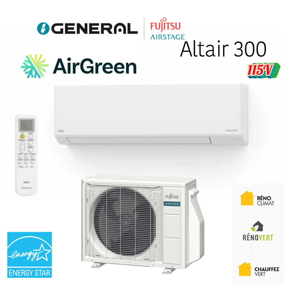 Thermopompe murale GENERAL AIRSTAGE ALTAIR 300 12 000 BTU 115 V – carte principale | Montréal, Laval, Longueuil, Rive-Sud, Rive-Nord