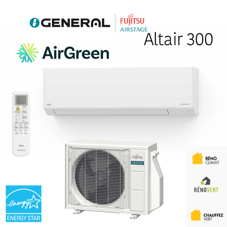 Thermopompe murale GENERAL AIRSTAGE ALTAIR 300 9 000 BTU – carte principale | Montréal, Laval, Longueuil, Rive-Sud, Rive-Nord