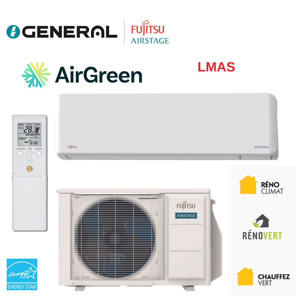 Thermopompe murale GENERAL AIRSTAGE LMAS 12 000 BTU – carte principale | Montréal, Laval, Longueuil, Rive-Sud, Rive-Nord