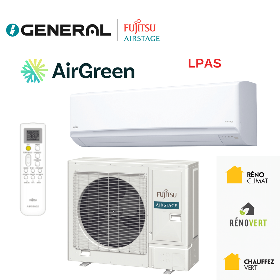 Thermopompe murale GENERAL AIRSTAGE LPAS 36 000 BTU – carte principale | Montréal, Laval, Longueuil, Rive-Sud, Rive-Nord