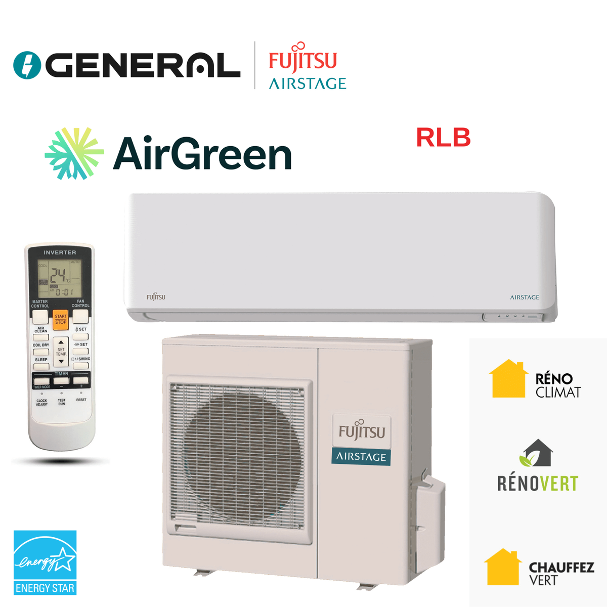 Thermopompe murale GENERAL AIRSTAGE RLB 18 000 BTU – carte principale | Montréal, Laval, Longueuil, Rive-Sud, Rive-Nord