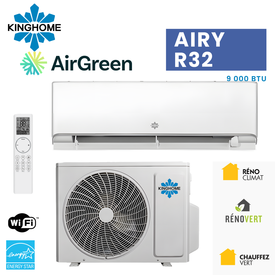 Thermopompe Murale KINGHOME Airy R32 9000 BTU – photo principale – Laval, Longueuil, Rive-Sud