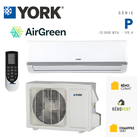 Thermopompe murale YORK Serie P 18 SEER 12000 BTU 115V installee par AirGreen a Montreal, Laval, Longueuil, Rive-Sud et Rive-Nord