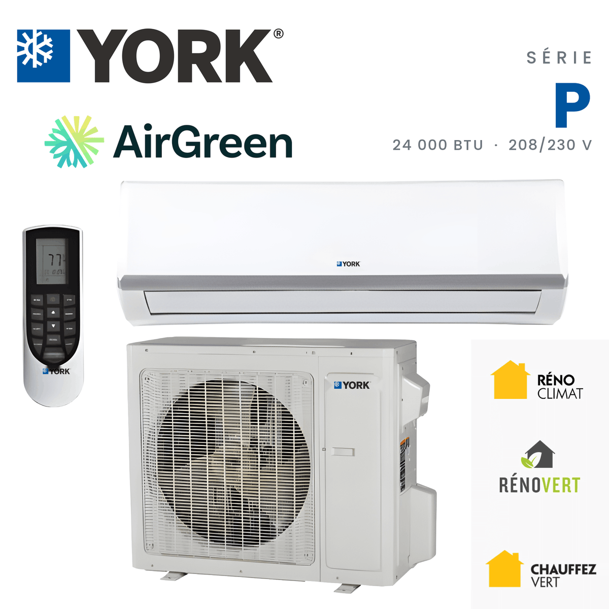 Thermopompe murale YORK Serie P 18 SEER 24000 BTU installee par AirGreen a Montreal, Laval, Longueuil, Rive-Sud et Rive-Nord