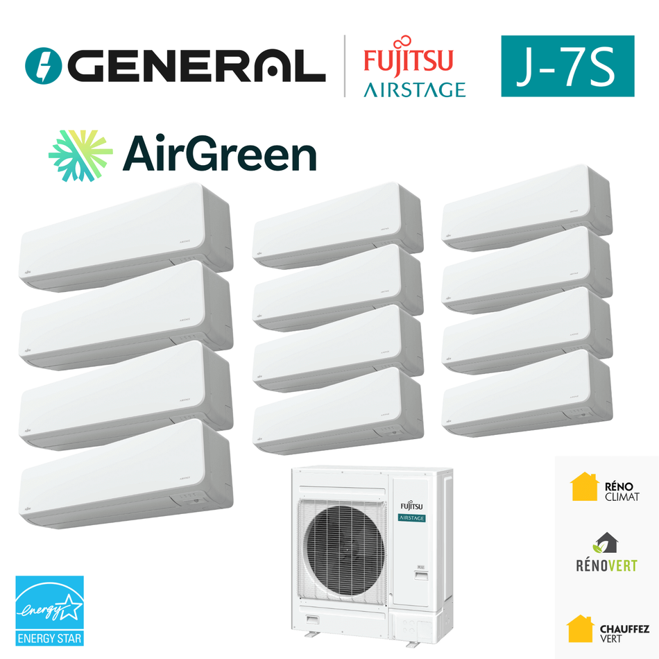 Système VRF GENERAL AIRSTAGE J-7S 48 000 BTU, 12 unités intérieures – carte principale | Montréal, Laval, Longueuil, Rive-Sud, Rive-Nord