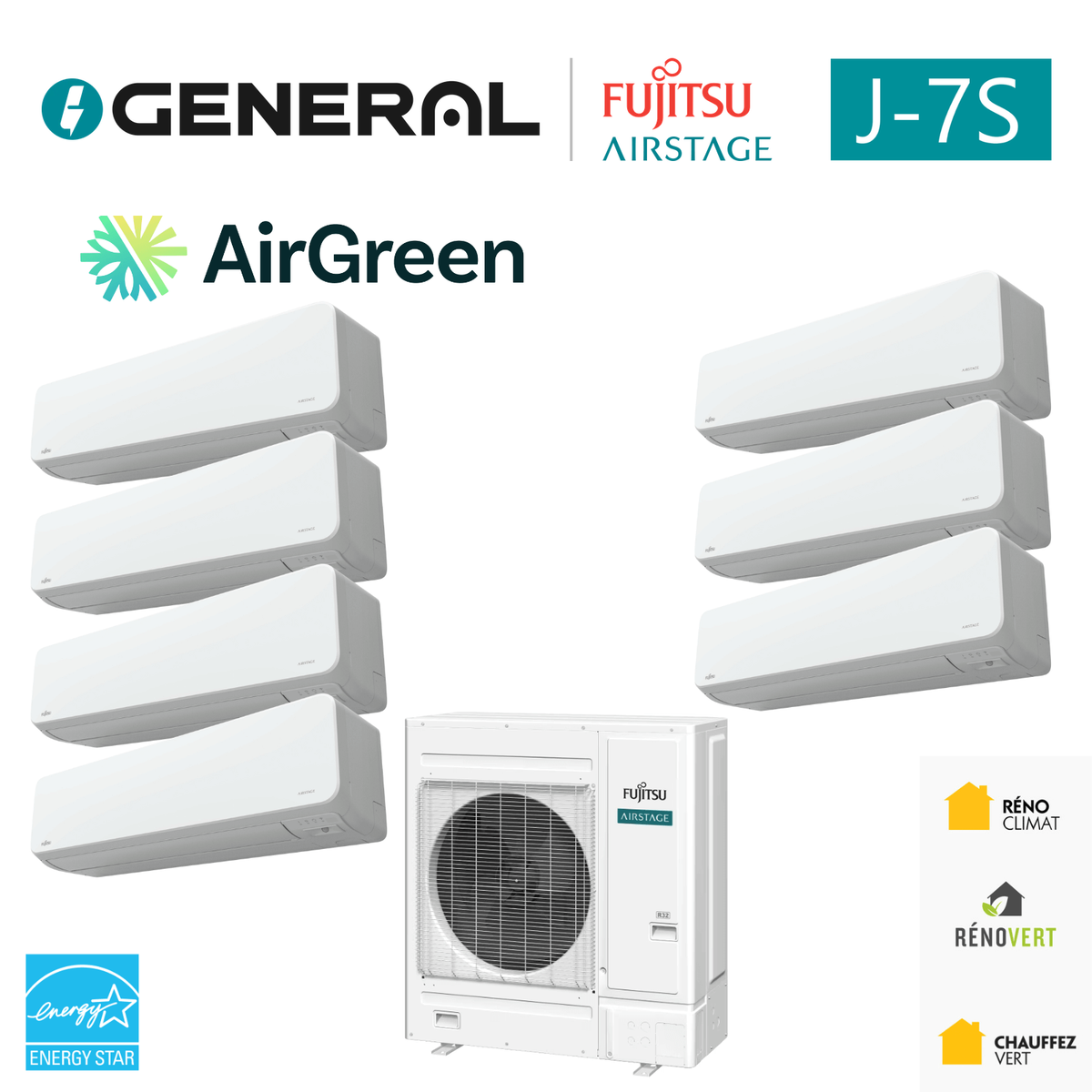 Système VRF GENERAL AIRSTAGE J-7S 48 000 BTU, 7 unités intérieures – carte principale | Montréal, Laval, Longueuil, Rive-Sud, Rive-Nord