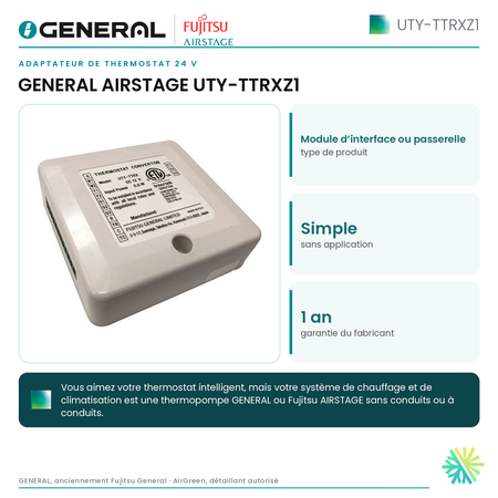 Adaptateur de thermostat 24 V GENERAL AIRSTAGE UTY-TTRXZ1 – caractéristiques | Montréal, Laval, Longueuil, Rive-Sud, Rive-Nord