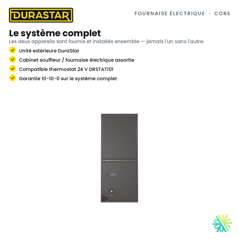 Fournaise Électrique DURASTAR Core | 4 Tonnes - 48000 BTU - R454B — le système complet | AirGreen