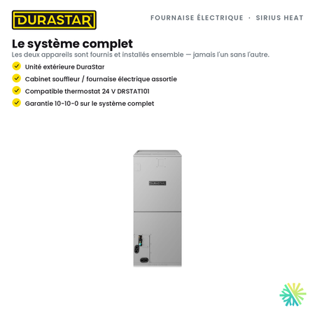 Fournaise Électrique DURASTAR Sirius Heat | 5 Tonnes - 60000 BTU - R454B — le système complet | AirGreen
