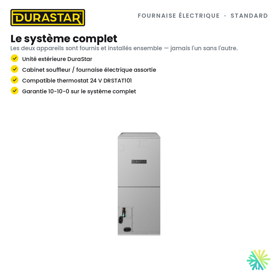 Fournaise Électrique DURASTAR Standard | 2 Tonnes - 24000 BTU - R454B — le système complet | AirGreen