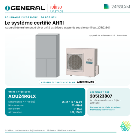 Fournaise électrique GENERAL AIRSTAGE 24RGLXM 24 000 BTU – système certifié AHRI (unité intérieure et unité extérieure) | Montréal, Laval, Longueuil, Rive-Sud, Rive-Nord