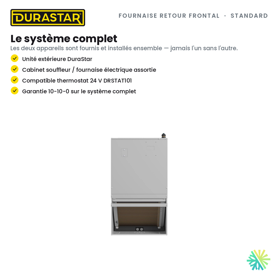 Fournaise Électrique Retour Frontal DURASTAR Standard | 3 Tonnes - 36000 BTU - R454B — le système complet | AirGreen