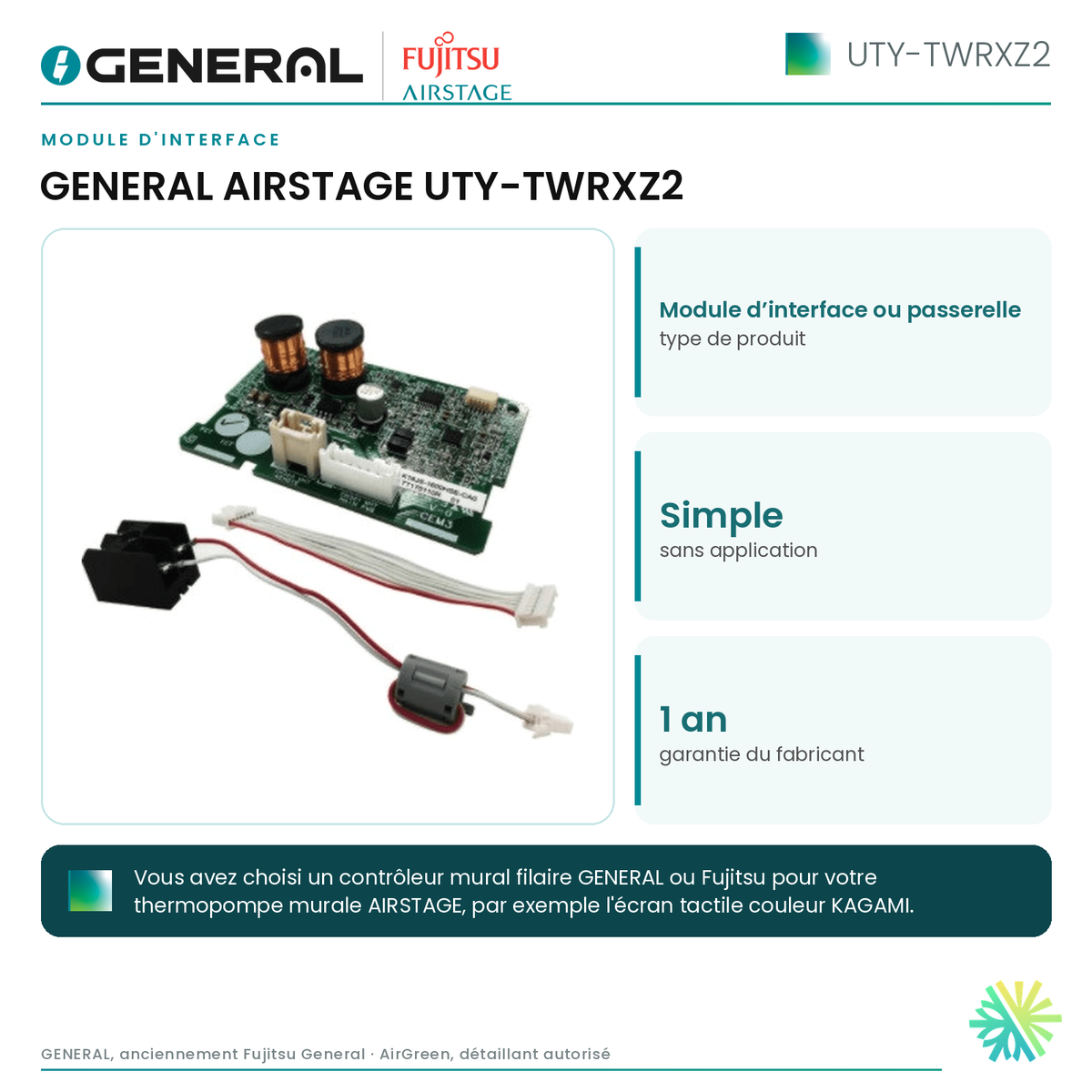 Module d'interface GENERAL AIRSTAGE UTY-TWRXZ2 – caractéristiques | Montréal, Laval, Longueuil, Rive-Sud, Rive-Nord