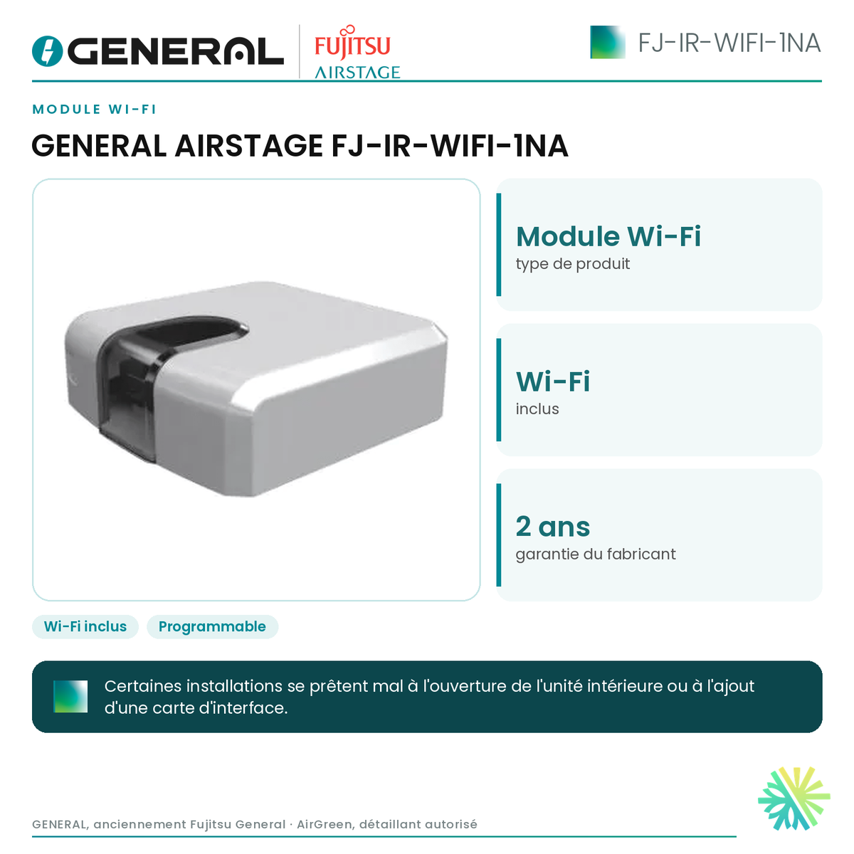 Module Wi-Fi GENERAL AIRSTAGE FJ-IR-WIFI-1NA – caractéristiques | Montréal, Laval, Longueuil, Rive-Sud, Rive-Nord
