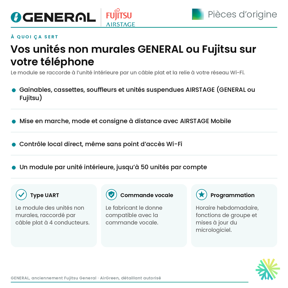 Module Wi-Fi GENERAL AIRSTAGE UTY-TFSXJ4 pour unité non murale (UART) – à quoi ça sert | Montréal, Laval, Longueuil, Rive-Sud, Rive-Nord