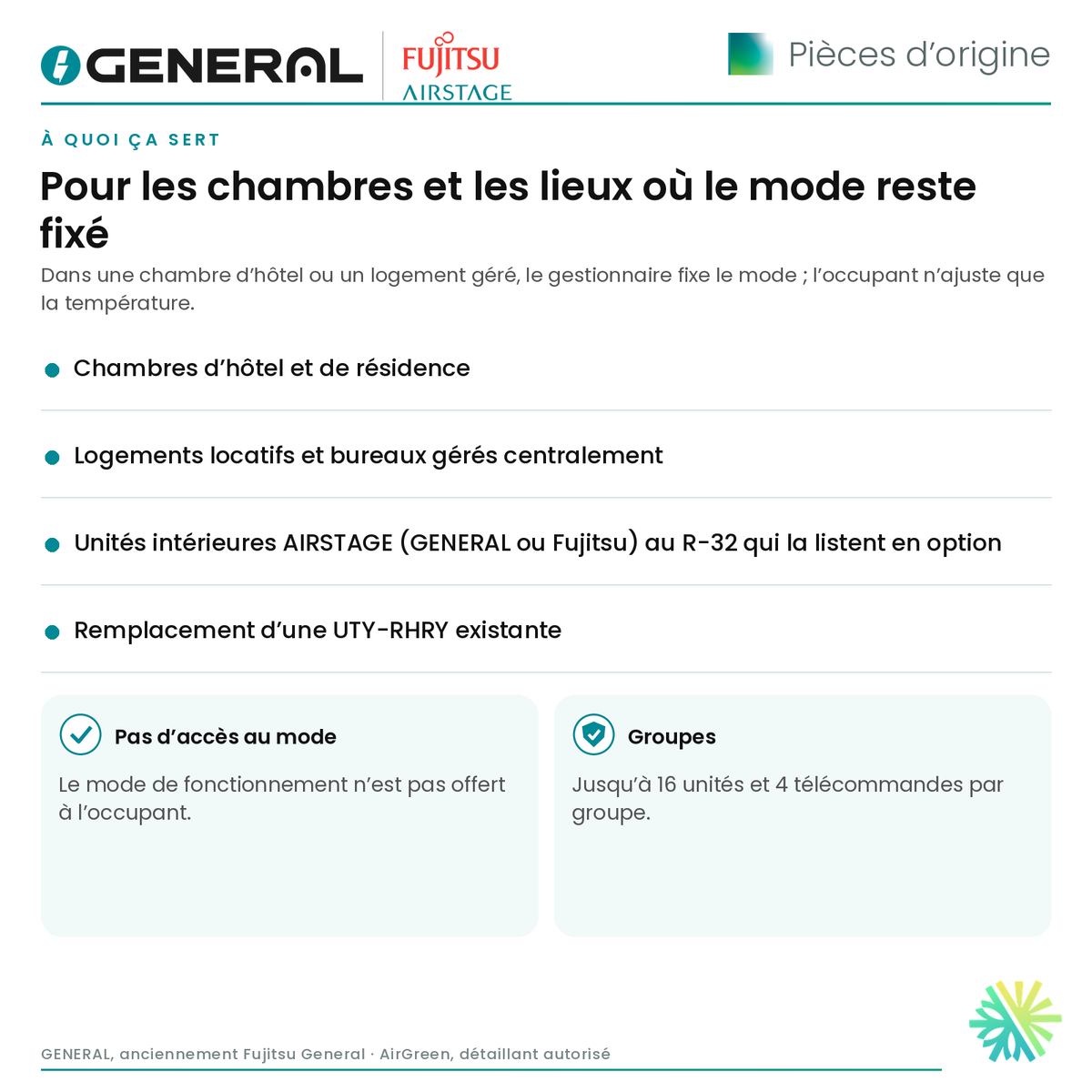 Télécommande simple 2 fils sans sélection du mode GENERAL AIRSTAGE – UTY-RHRY – à quoi ça sert | Montréal, Laval, Longueuil, Rive-Sud, Rive-Nord