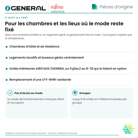 Télécommande simple 2 fils sans sélection du mode GENERAL AIRSTAGE – UTY-RHRY – à quoi ça sert | Montréal, Laval, Longueuil, Rive-Sud, Rive-Nord