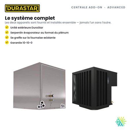 Thermopompe Centrale ADD-ON DURASTAR Advanced | 3 Tonnes - 36000 BTU (Serpentin 17,5 po) - R454B — le système complet | AirGreen