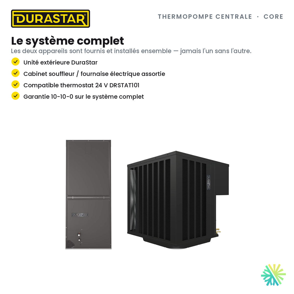 Thermopompe Centrale DURASTAR Core | 2.5 Tonnes - 30000 BTU - R454B — le système complet | AirGreen