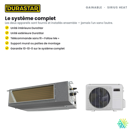 Thermopompe Gainable DURASTAR Sirius Heat | 12000 BTU - R410A — le système complet | AirGreen